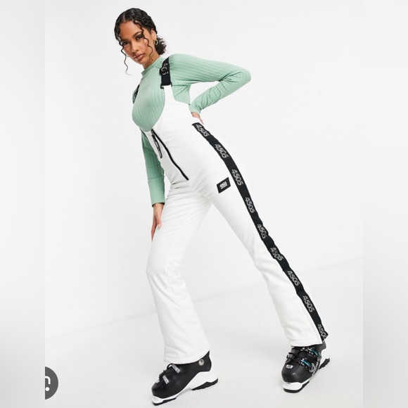 ASOS 4505 white & black ski high waisted ski bib pants salopette - Picture 2 of 12